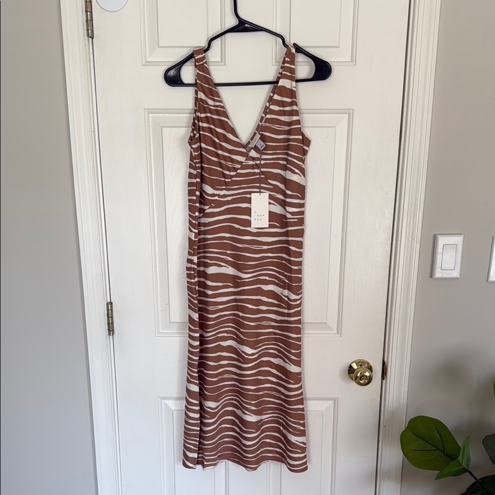 Brown Zebra Pattern Silk Midi Dress Size Small